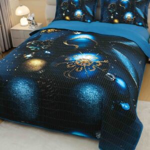 Cuvertură de pat de Crăciun cu imprimeu 3D, 220×240 cm, globuri albastre