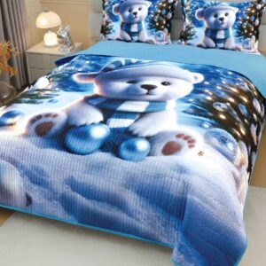 Cuvertură de pat de Crăciun cu imprimeu 3D, 220×240 cm, ursuleț polar