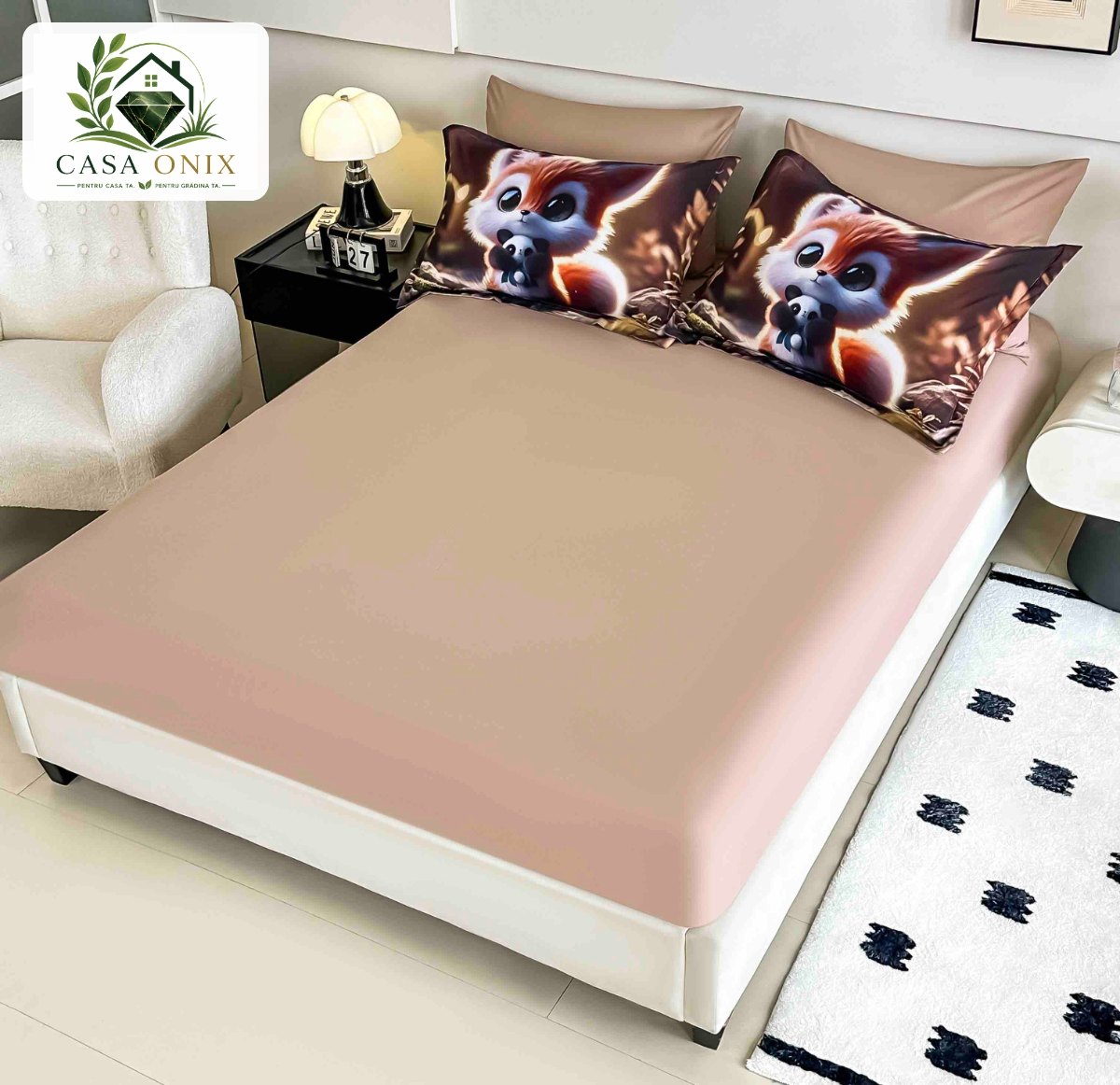 Lenjerie de pat o persoană cu elastic 140×200 cm, imprimeu 3D, vulpiță Lenjerie de pat o persoană cu elastic 140×200 cm, imprimeu 3D, vulpiță