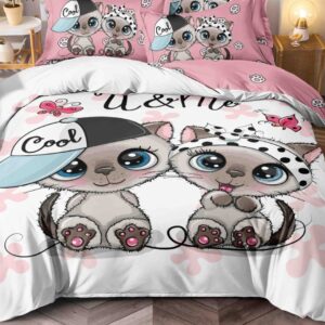 Lenjerie de pat o persoană cu elastic 140×200 cm, imprimeu 3D, pisicuțe Cool, roz