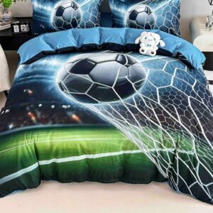 Lenjerie de pat o persoană cu elastic 140×200 cm, imprimeu 3D, minge de fotbal