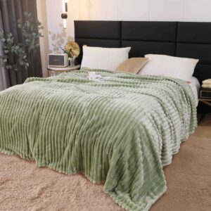 Pătură cocolino reiată 200x230 cm, verde salvie