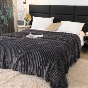 Pătură cocolino reiată 200x230 cm, gri închis