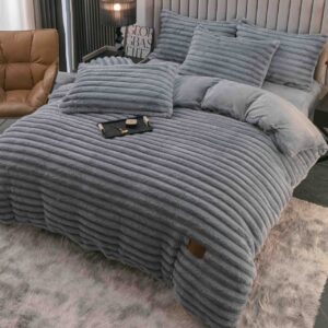 Lenjerie de pat cocolino pufoasă 4 piese cu elastic, gri
