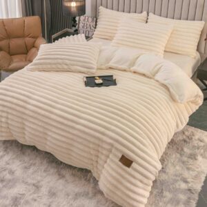 Lenjerie de pat cocolino pufoasă 4 piese cu elastic, crem
