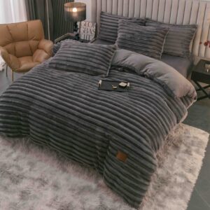 Lenjerie de pat cocolino pufoasă 4 piese cu elastic, gri închis