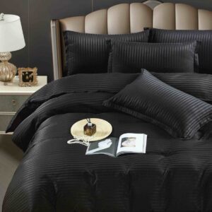 Lenjerie de pat damasc deluxe 6 piese, cearșaf clasic, negru